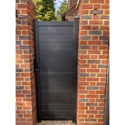 900 x 2200mm Dartmoor Pedestrian Flat Top Gate with Horizontal Solid INFILL, LOCK, Lock Keep and Hinges (Black) 900 x 2200mm Dartmoor Pedestrian Flat Top Gate with Horizontal Solid INFILL, LOCK, Lock Keep and Hinges (Black)