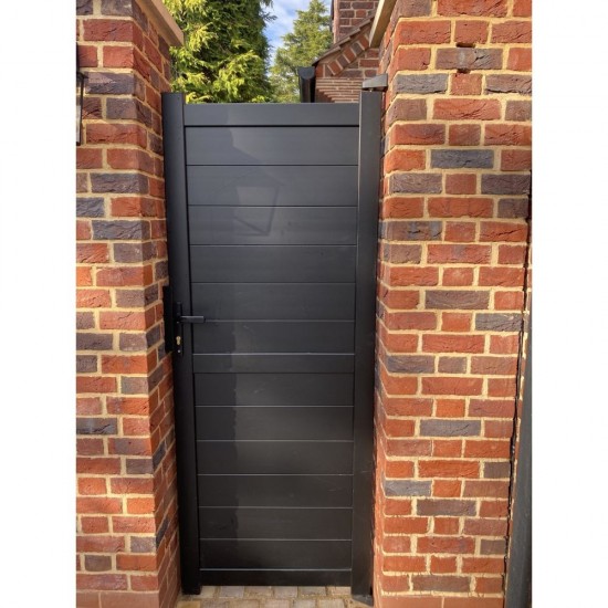 900 x 2200mm Dartmoor Pedestrian Flat Top Gate with Horizontal Solid INFILL, LOCK, Lock Keep and Hinges (Black)