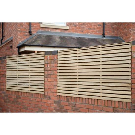 1.8m x 0.91m Forest Garden Pressure Treated Contemporary Double Slatted Fence Panel (Pack of 5) 1.8m x 0.91m Forest Garden Pressure Treated Contemporary Double Slatted Fence Panel (Pack of 5)