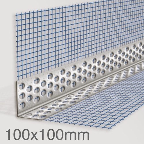 100x100mm Profigips Aluminium Corner Bead with Mesh - Mottled Finish - 2.5m length
