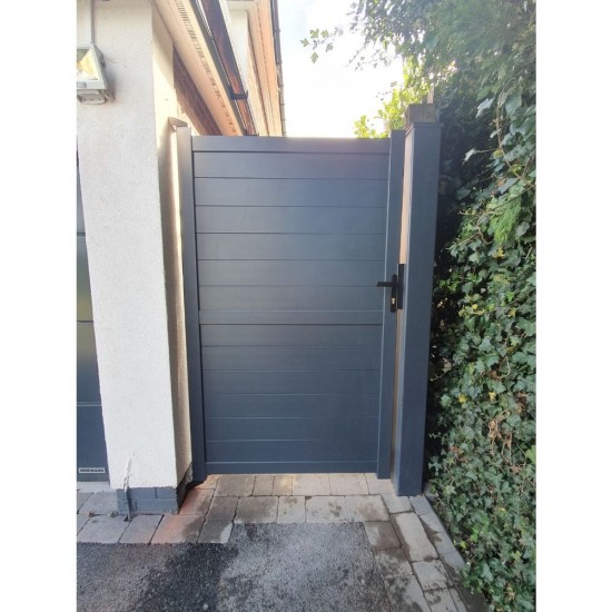 900mm x 1800mm Dartmoor Pedestrian Flat Top Gate with Horizontal Solid INFILL, LOCK, Lock Keep and Hinges (Grey)