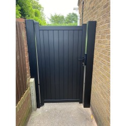 1200mm x 1800mm Canterbury Pedestrian Flat Top Gate with Vertical Solid INFILL, LOCK, Lock Keep and Hinges (Black) 1200mm x 1800mm Canterbury Pedestrian Flat Top Gate with Vertical Solid INFILL, LOCK, Lock Keep and Hinges (Black)