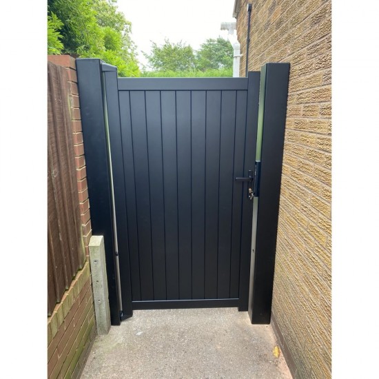 1200mm x 1800mm Canterbury Pedestrian Flat Top Gate with Vertical Solid INFILL, LOCK, Lock Keep and Hinges (Black)