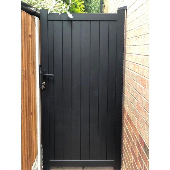 1000mm x 2200mm Canterbury Pedestrian Flat Top Gate with Vertical Solid INFILL, LOCK, Lock Keep and Hinges (Black)
