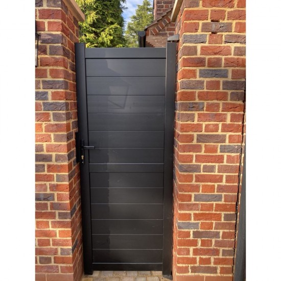1000mm x 1600mm Dartmoor Pedestrian Flat Top Gate with Horizontal Solid INFILL, LOCK, Lock Keep and Hinges (Black)