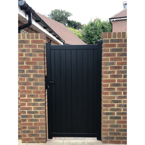 1200 x 2200mm Canterbury Pedestrian Flat Top Gate with Vertical Solid INFILL, LOCK, Lock Keep and Hinges (Black)