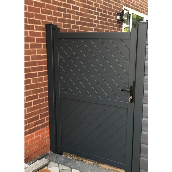 900 x 1800mm Cambridge Pedestrian Flat Top Gate with Diagonal Solid INFILL, LOCK, Lock Keep and Hinges (Grey)