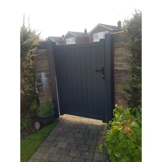 900 x 1600mm Canterbury Pedestrian Flat Top Gate with Vertical Solid INFILL, LOCK, Lock Keep and Hinges (Grey)