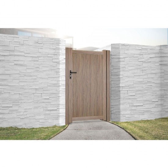 900 x 1800mm Canterbury Pedestrian Flat Top Gate with Vertical Solid INFILL, LOCK, Lock Keep and Hinges (Wood Effect)