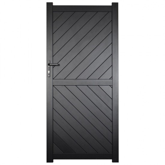 900 x 1800mm Cambridge Pedestrian Flat Top Gate with Diagonal Solid INFILL, LOCK, Lock Keep and Hinges (Black)