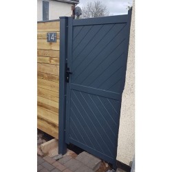 900 x 2000mm Cambridge Pedestrian Flat Top Gate with Diagonal Solid INFILL, LOCK, Lock Keep and Hinges (Grey) 900 x 2000mm Cambridge Pedestrian Flat Top Gate with Diagonal Solid INFILL, LOCK, Lock Keep and Hinges (Grey)