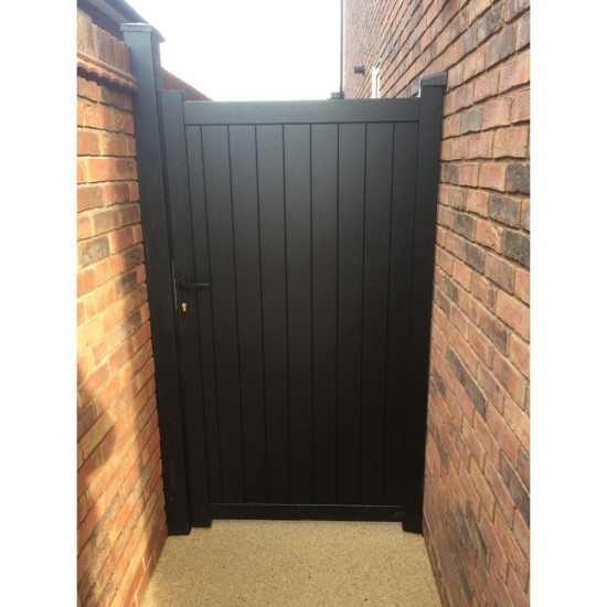 1200 x 2000mm Canterbury Pedestrian Flat Top Gate with Vertical Solid INFILL, LOCK, Lock Keep and Hinges (Black)