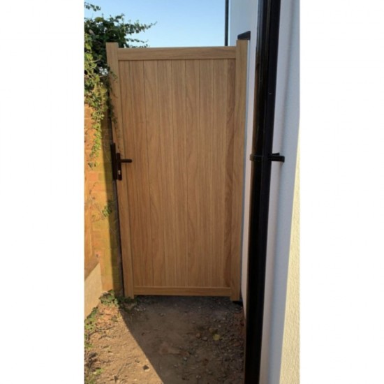 1200 x 1800mm Canterbury Pedestrian Flat Top Gate with Vertical Solid INFILL, LOCK, Lock Keep and Hinges (Wood Effect)