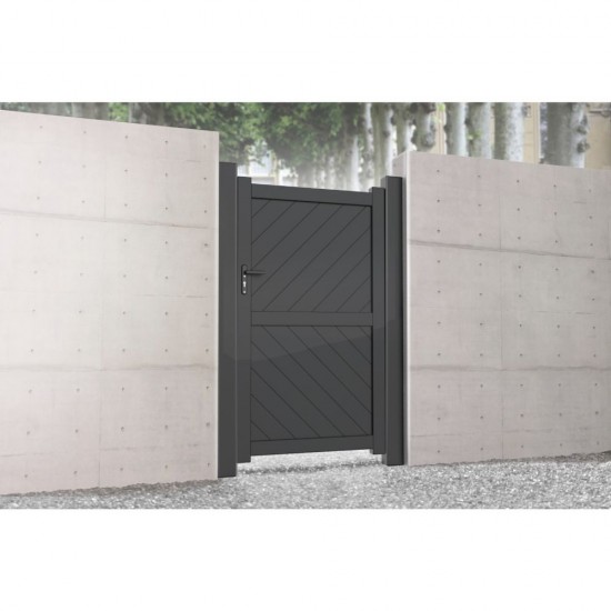 900 x 2200mm Cambridge Pedestrian Flat Top Gate with Diagonal Solid INFILL, LOCK, Lock Keep and Hinges (Black)