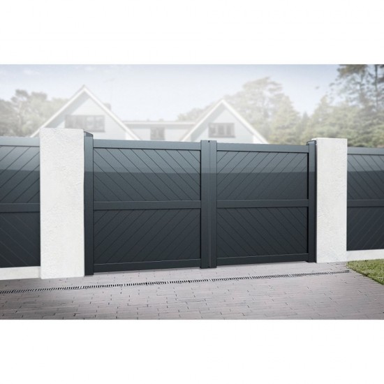 3000 x 1600mm Cambridge Double Swing Flat Top Driveway Gate with Diagonal Solid Infill (Grey)