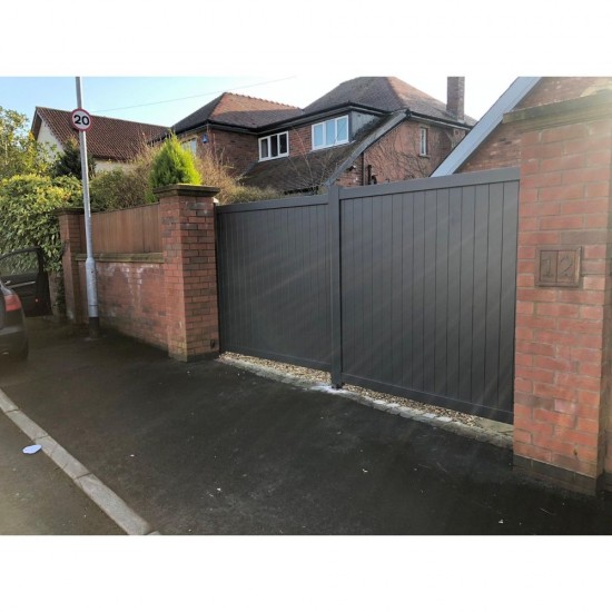 3000 x 1600mm Canterbury Double Swing Flat Top Driveway Gate with Vertical Solid Infill (Grey)