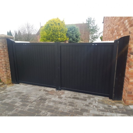 4000 x 2200mm Canterbury Double Swing Flat Top Driveway Gate with Vertical Solid Infill (Black)