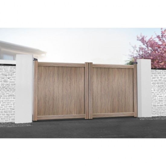 3250 x 2000mm Canterbury Double Swing Flat Top Driveway Gate with Vertical Solid Infill (Wood Effect)