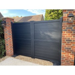 3750 x 1800mm Dartmoor Double Swing Flat Top Driveway Gate with Horizontal Solid Infill (Black) 3750 x 1800mm Dartmoor Double Swing Flat Top Driveway Gate with Horizontal Solid Infill (Black)