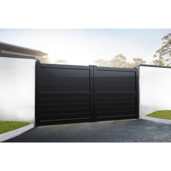 3750 x 1800mm Dartmoor Double Swing Flat Top Driveway Gate with Horizontal Solid Infill (Black)