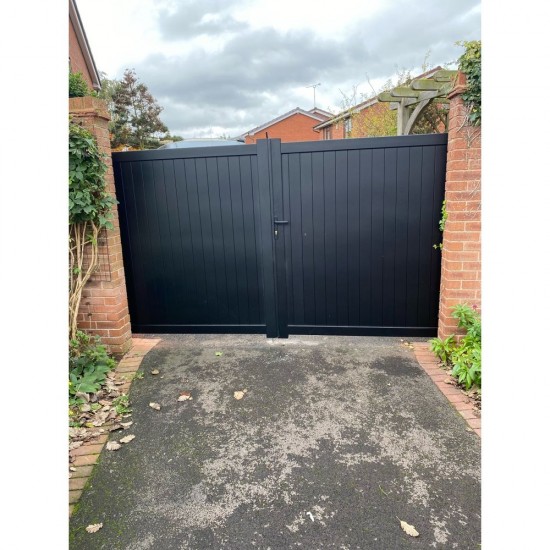 3750 x 2200mm Canterbury Double Swing Flat Top Driveway Gate with Vertical Solid Infill (Black)