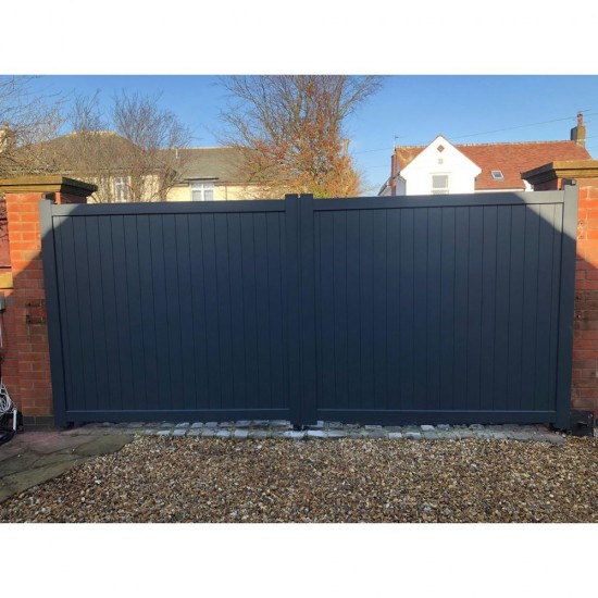 4000 x 1600mm Canterbury Double Swing Flat Top Driveway Gate with Vertical Solid Infill (Grey)