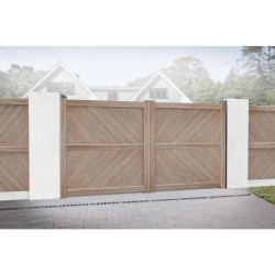 3750 x 1800mm Cambridge Double Swing Flat Top Driveway Gate with Diagonal Solid Infill (Wood Effect) 3750 x 1800mm Cambridge Double Swing Flat Top Driveway Gate with Diagonal Solid Infill (Wood Effect)