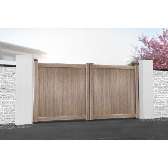 3000 x 2000mm Canterbury Double Swing Flat Top Driveway Gate with Vertical Solid Infill (Wood Effect)