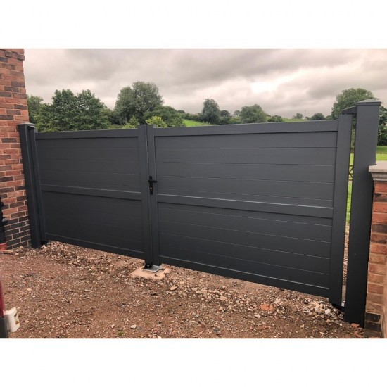 3000 x 2000mm Dartmoor Double Swing Flat Top Driveway Gate with Horizontal Solid Infill (Grey)
