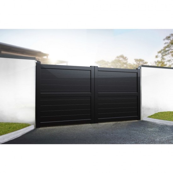 3250 x 2000mm Dartmoor Double Swing Flat Top Driveway Gate with Horizontal Solid Infill (Black)