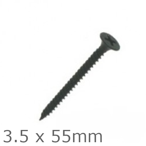 Black Drywall Screws 3.5 x 55mm Fine Thread (500 pcs) Black Drywall Screws 3.5 x 55mm Fine Thread (500 pcs)